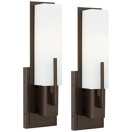 Possini Euro Midtown 15" High White Glass Bronze Wall Sconce Set of 2 Possini Euro Design