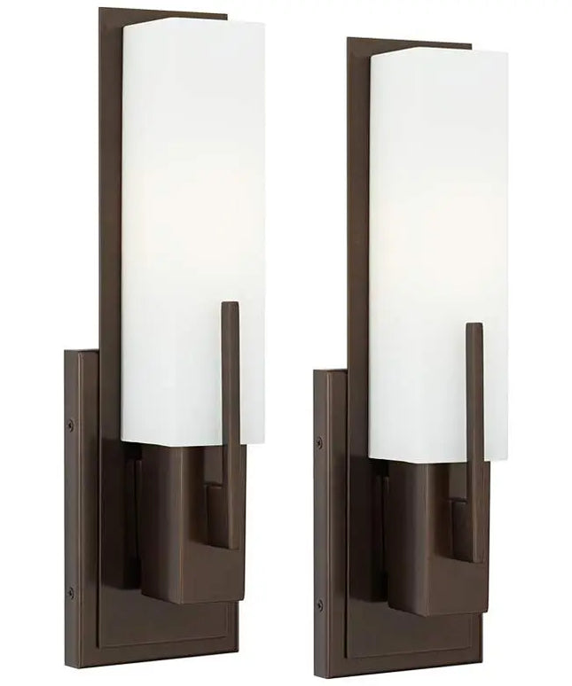 Possini Euro Midtown 15" High White Glass Bronze Wall Sconce Set of 2 Possini Euro Design