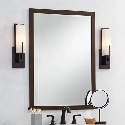 Possini Euro Midtown 15" High White Glass Bronze Wall Sconce Set of 2 Possini Euro Design