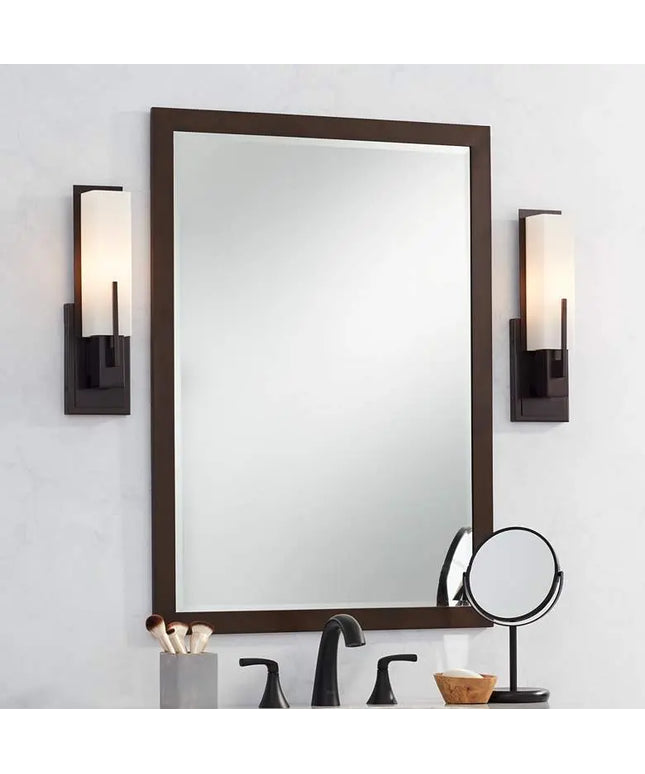 Possini Euro Midtown 15" High White Glass Bronze Wall Sconce Set of 2 Possini Euro Design