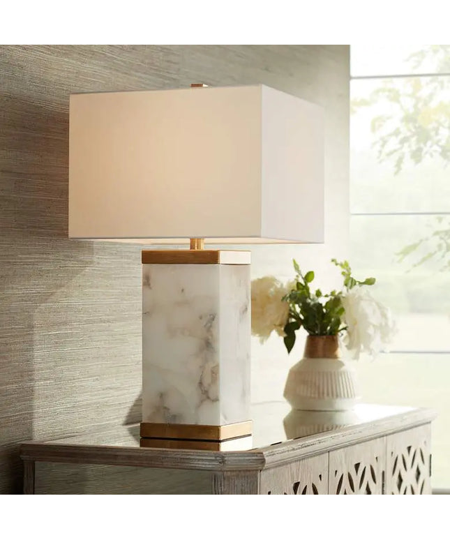 Possini Euro Mindy 24 3/4" Alabaster Table Lamp with Night Light Possini Euro Design