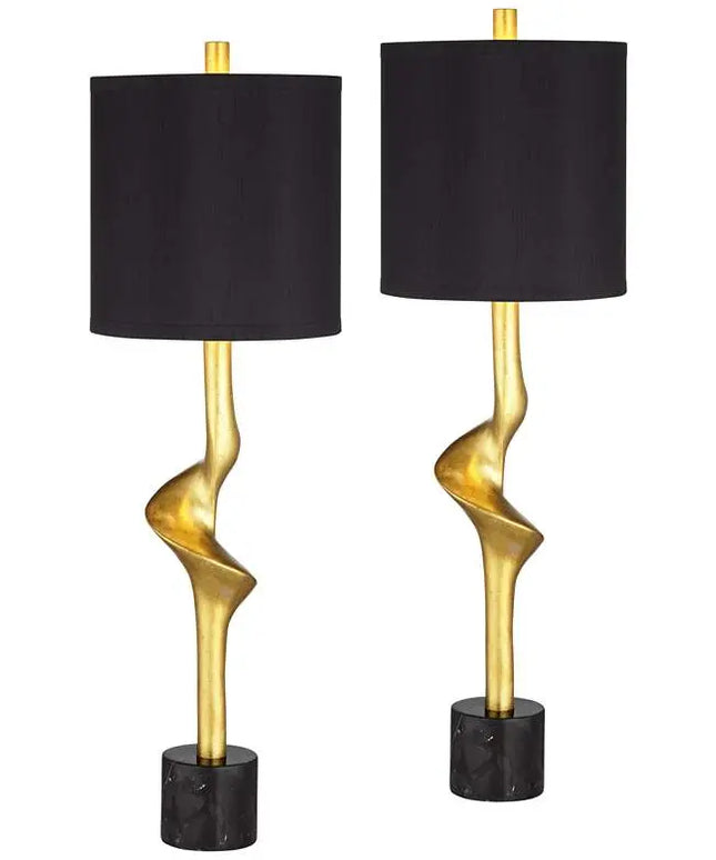 Possini Euro Minerva Gold Leaf Black Table Lamps Set of 2 Possini Euro Design