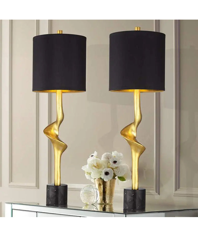 Possini Euro Minerva Gold Leaf Black Table Lamps Set of 2 Possini Euro Design