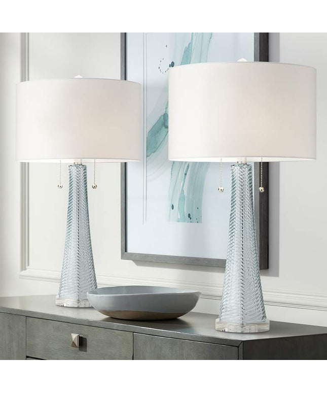 Possini Euro Miriam 28 1/2" Swirl Blue Glass Coastal Lamps Set of 2 Possini Euro Design