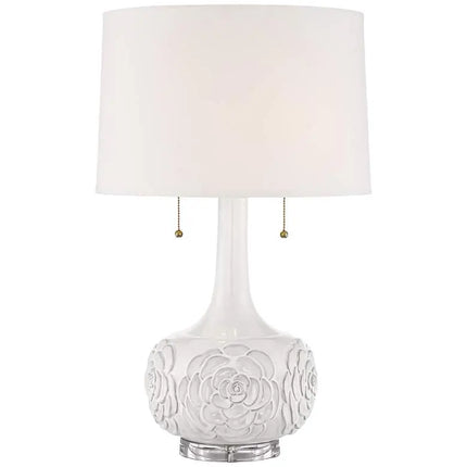 Possini Euro Natalia 27" White Modern Luxe Ceramic Floral Table Lamp Possini Euro Design