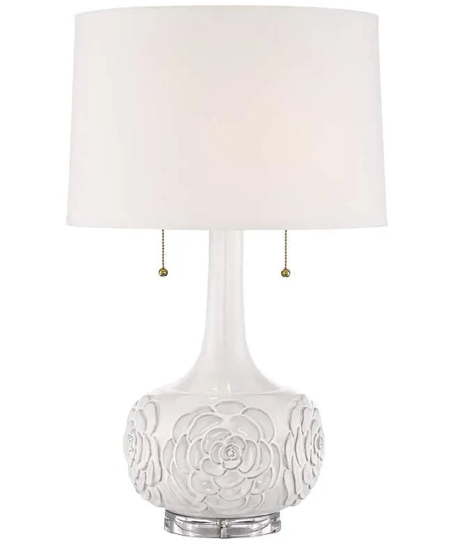 Possini Euro Natalia 27" White Modern Luxe Ceramic Floral Table Lamp Possini Euro Design