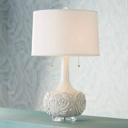 Possini Euro Natalia 27" White Modern Luxe Ceramic Floral Table Lamp Possini Euro Design