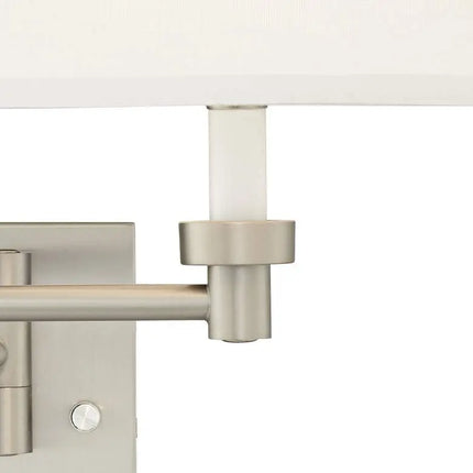 Possini Euro Nickel and White Swing Arm Plug-In Wall Lamps Set of 2