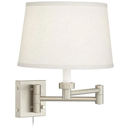 Possini Euro Nickel and White Swing Arm Plug-In Wall Lamps Set of 2