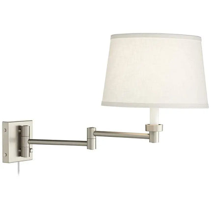 Possini Euro Nickel and White Swing Arm Plug-In Wall Lamps Set of 2