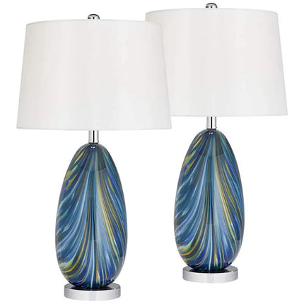 Possini Euro Pablo 27" Modern Blue Art Glass Table Lamps Set of 2