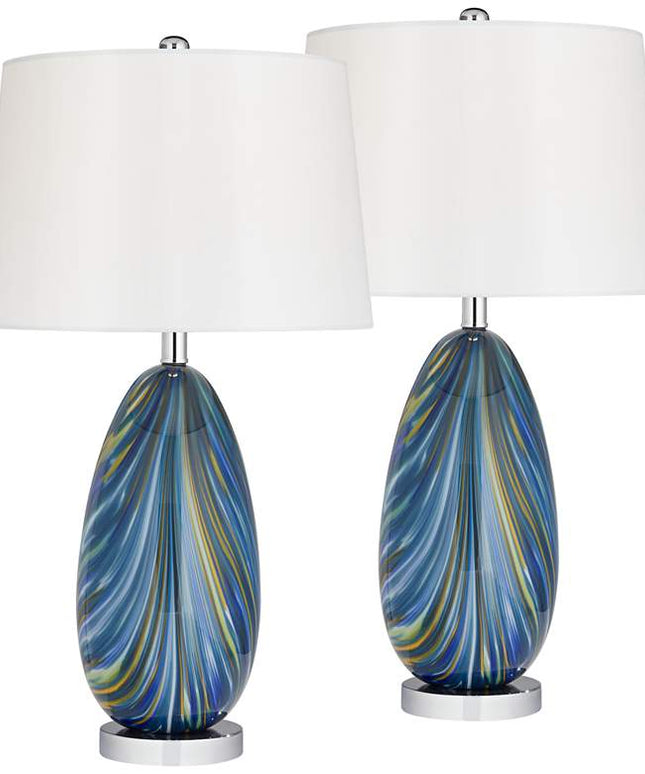 Possini Euro Pablo 27" Modern Blue Art Glass Table Lamps Set of 2