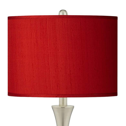 Possini Euro Red Faux Silk Brushed Nickel Touch Table Lamps Set of 2
