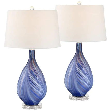 Possini Euro Taylor 29" Modern Blue Art Glass Table Lamps Set of 2 Possini Euro Design