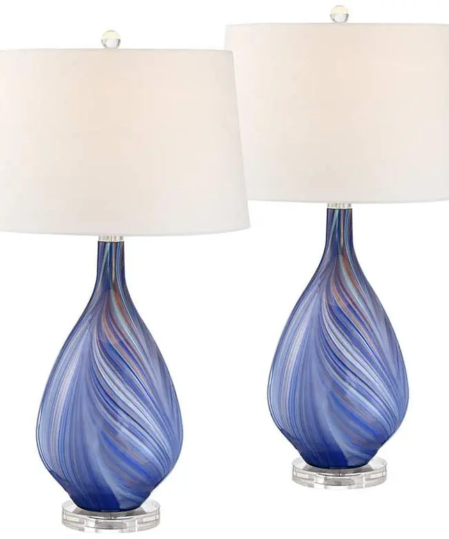Possini Euro Taylor 29" Modern Blue Art Glass Table Lamps Set of 2 Possini Euro Design