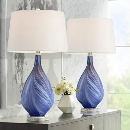 Possini Euro Taylor 29" Modern Blue Art Glass Table Lamps Set of 2 Possini Euro Design