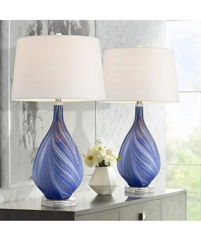 Possini Euro Taylor 29" Modern Blue Art Glass Table Lamps Set of 2 Possini Euro Design