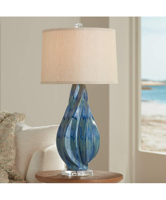 Possini Euro Teresa 31" Coastal Teal Blue Drip Ceramic Table Lamp Possini Euro Design
