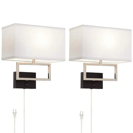 Possini Euro Trixie Brushed Nickel Rectangle Plug-In Wall Lamps Set of 2 Possini Euro Design
