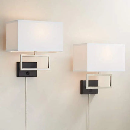 Possini Euro Trixie Brushed Nickel Rectangle Plug-In Wall Lamps Set of 2 Possini Euro Design