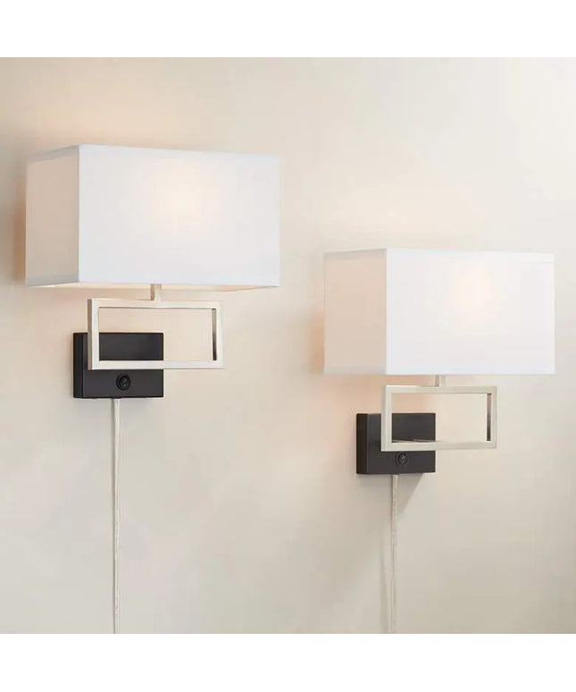 Possini Euro Trixie Brushed Nickel Rectangle Plug-In Wall Lamps Set of 2 Possini Euro Design