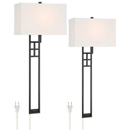 Possini Euro Ventano 38" High Black Metal Plug-In Wall Lamps Set of 2