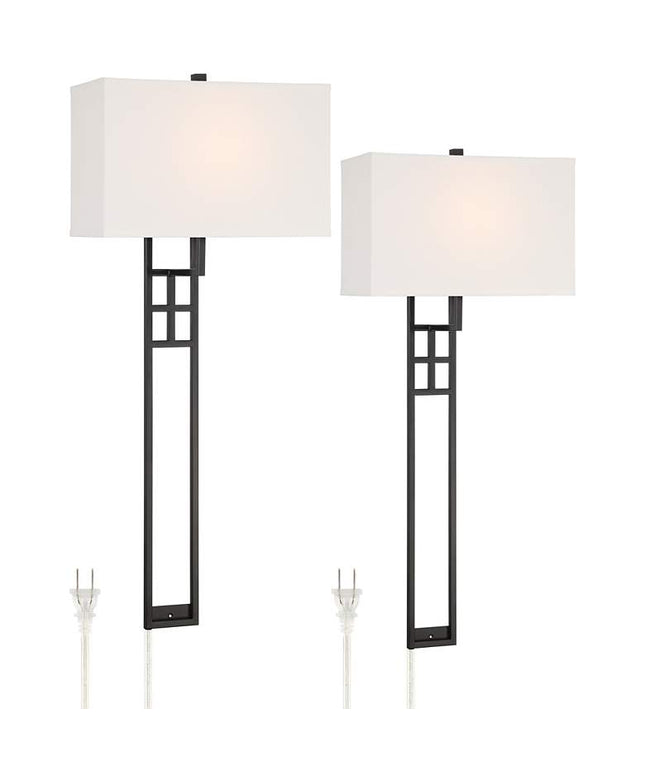 Possini Euro Ventano 38" High Black Metal Plug-In Wall Lamps Set of 2