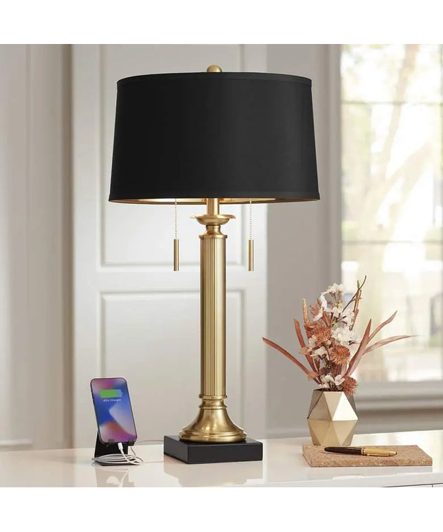 Possini Euro Wynne 30" Gold and Black 2-Light Lamp with Dual USB Ports Possini Euro Design