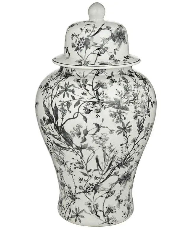 Prentiss 21" High Black and White Ceramic Ginger Jar with Lid Dahlia Studios