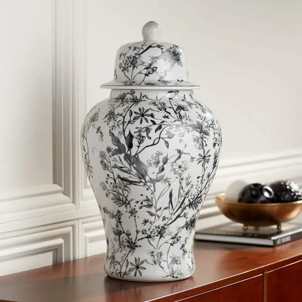 Prentiss 21" High Black and White Ceramic Ginger Jar with Lid Dahlia Studios