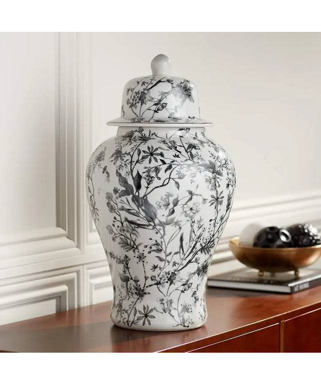 Prentiss 21" High Black and White Ceramic Ginger Jar with Lid Dahlia Studios