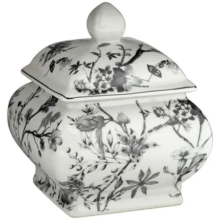 Prentiss 7 1/4" High Black and White Ceramic Ginger Jar with Lid Dahlia Studios