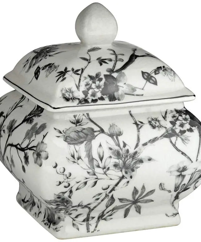 Prentiss 7 1/4" High Black and White Ceramic Ginger Jar with Lid Dahlia Studios