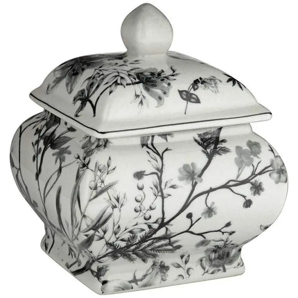 Prentiss 7 1/4" High Black and White Ceramic Ginger Jar with Lid Dahlia Studios