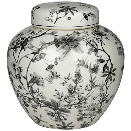 Prentiss 9" High Black and White Ceramic Ginger Jar with Lid Dahlia Studios