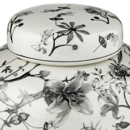 Prentiss 9" High Black and White Ceramic Ginger Jar with Lid Dahlia Studios