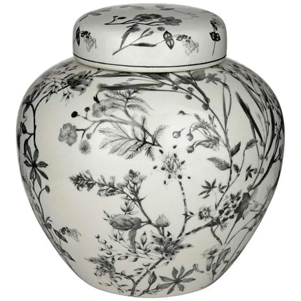Prentiss 9" High Black and White Ceramic Ginger Jar with Lid Dahlia Studios