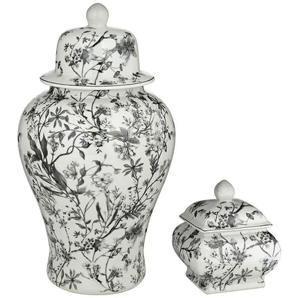 Prentiss Black and White 2-Piece Ceramic Ginger Jar Set Dahlia Studios