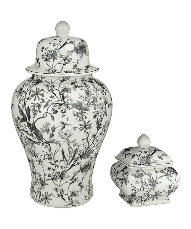 Prentiss Black and White 2-Piece Ceramic Ginger Jar Set Dahlia Studios