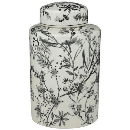 Prentiss Black and White 3-Piece Ceramic Vase and Jar Set Dahlia Studios