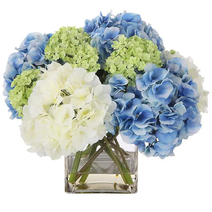 Province White Blue Hydrangea 17" Wide Faux Flowers in Vase Uttermost