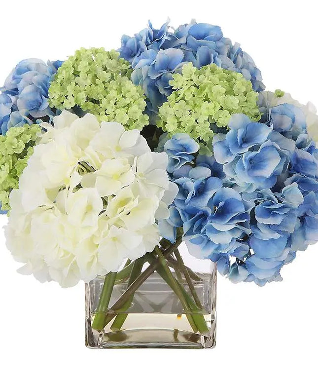 Province White Blue Hydrangea 17" Wide Faux Flowers in Vase Uttermost