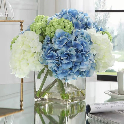Province White Blue Hydrangea 17" Wide Faux Flowers in Vase Uttermost