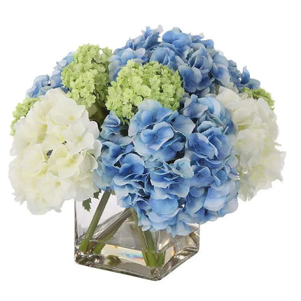 Province White Blue Hydrangea 17" Wide Faux Flowers in Vase Uttermost
