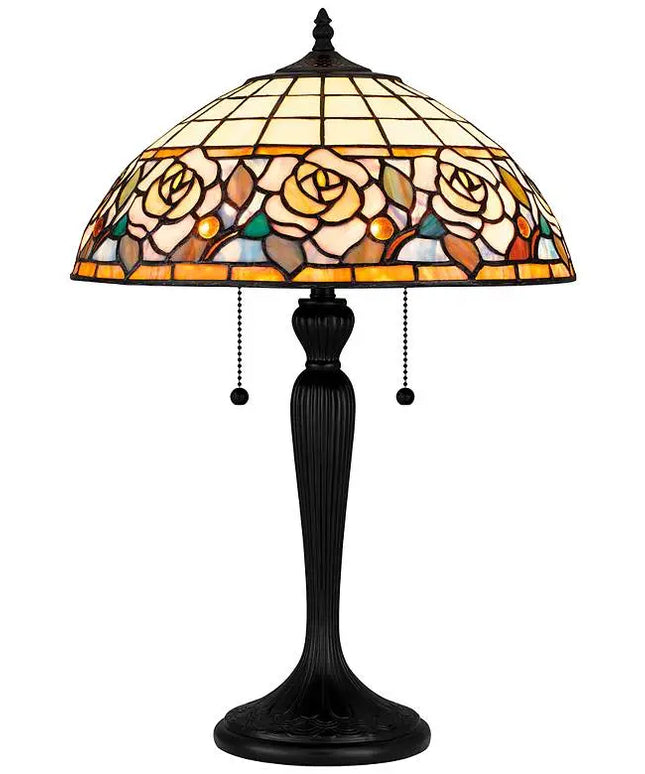 Quoizel Betty 24" High 2-Light Matte Black Floral Art Glass Table Lamp Quoizel