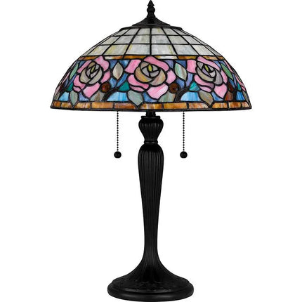Quoizel Betty 24" High 2-Light Matte Black Floral Art Glass Table Lamp Quoizel