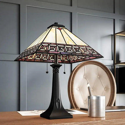 Quoizel Edith 24 1/2" High Matte Black Art Glass Mission Table Lamp Quoizel