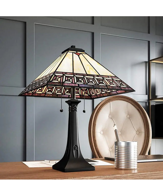 Quoizel Edith 24 1/2" High Matte Black Art Glass Mission Table Lamp Quoizel