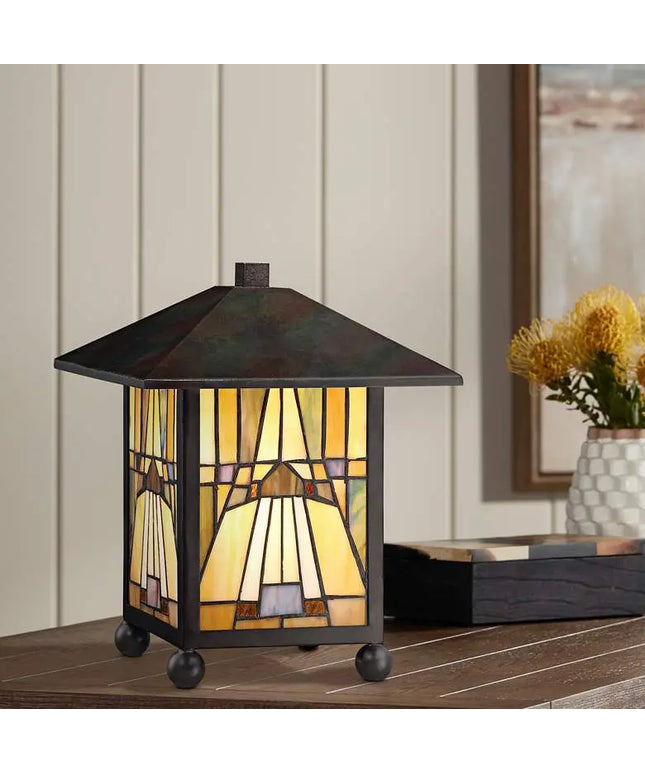 Quoizel Inglenook 10 3/4" High Bronze Tiffany-Style Accent Lamp