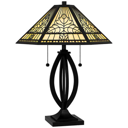 Quoizel James Matte Black and Tiffany Glass Accent Table Lamp Quoizel
